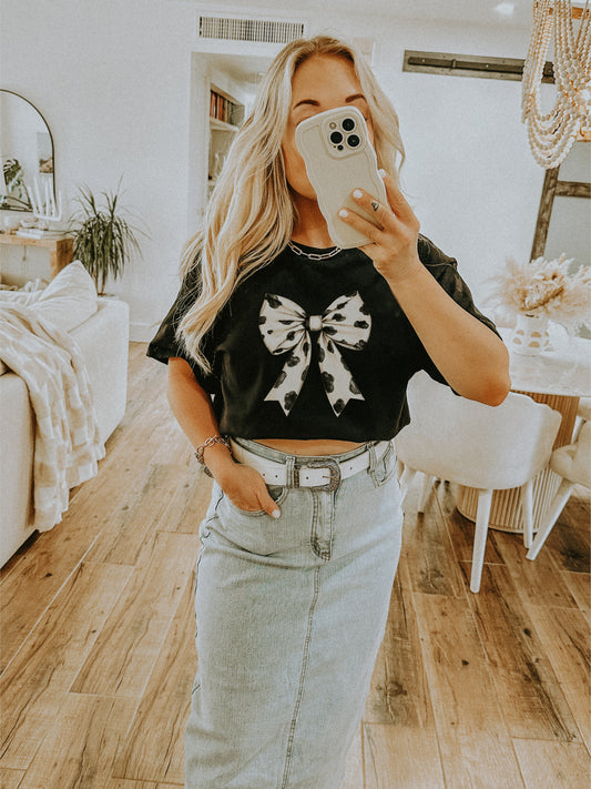 Cow Print Bow Boxy T-Shirt